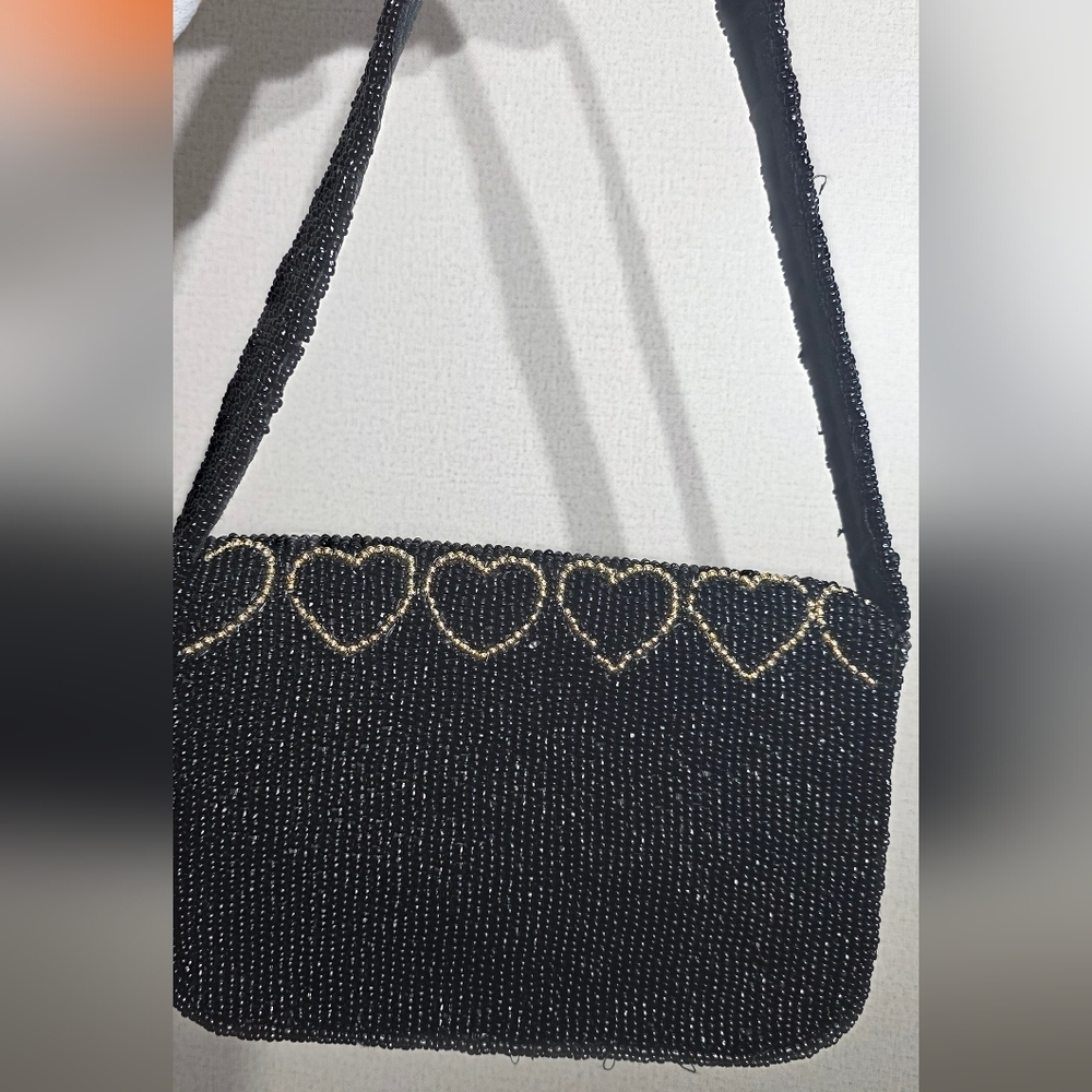 Studio Black and Gold Heart Pattern Shoulder Bag - Picture 6 of 8